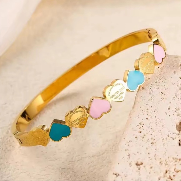 Colorful Heart Gold Bangle Bracelet - Picture 2 of 6